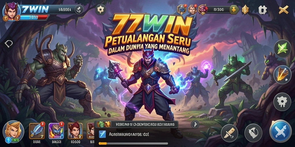 Screenshot menunjukkan karakter menjelajahi hutan dalam 77WIN.