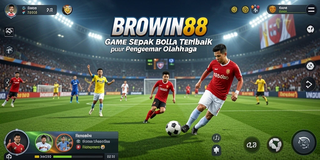Tampilan gameplay BROWIN88 dengan aksi menegangkan di lapangan sepak bola.