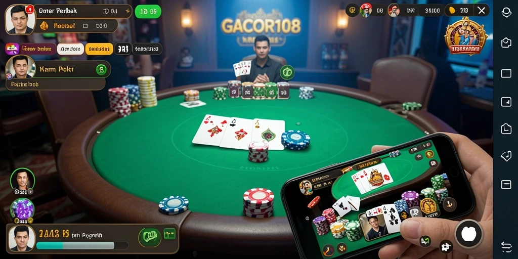 Screenshot GACOR108 menunjukkan gameplay poker yang seru dan kompetitif.