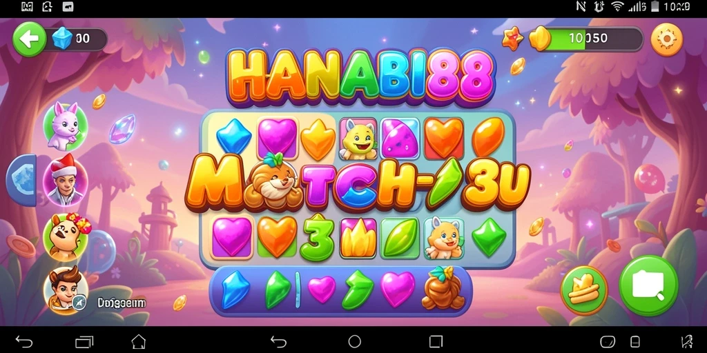 Screenshot gameplay HANABI88 dengan elemen Match-3 yang menarik.