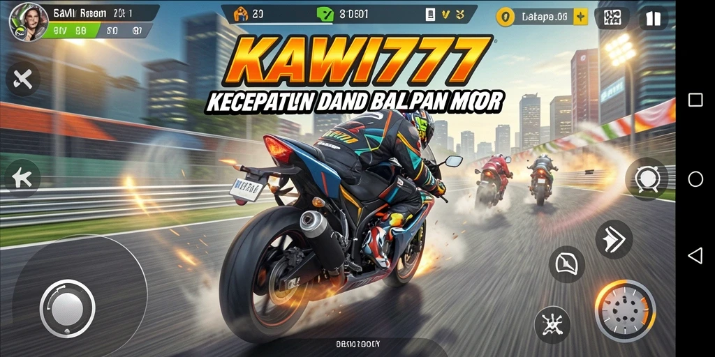 Tangkapan layar KAWI777 menampilkan aksi balapan motor yang mendebarkan.