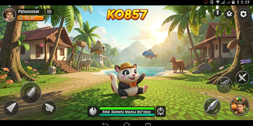Screenshot utama KO857 dengan tampilan gameplay yang ceria dan menarik.