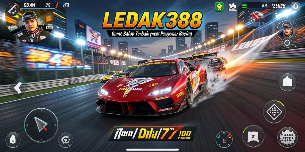 Tampilan gameplay seru dari LEDAK388 yang menampilkan balapan mendebarkan.