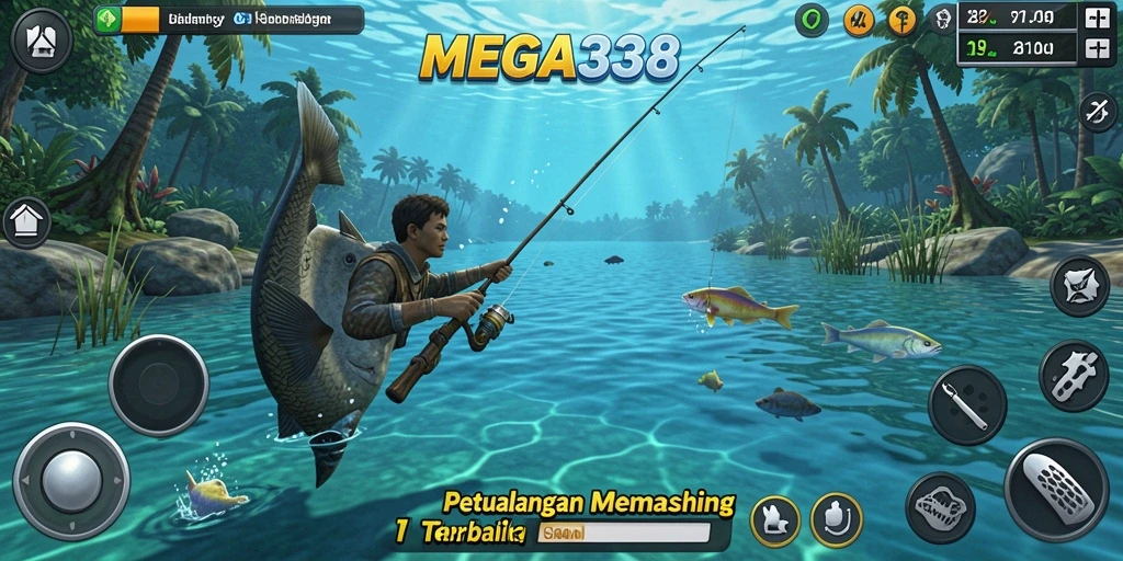 Screenshot gameplay MEGA338 menampilkan aksi memancing yang seru dan menarik.