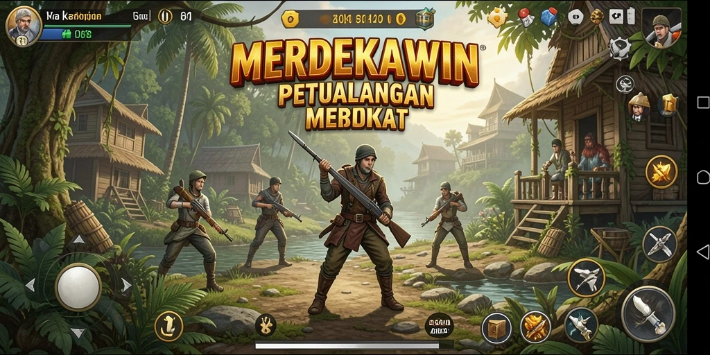 Screenshot permainan MERDEKAWIN menampilkan keindahan dunia terbuka.
