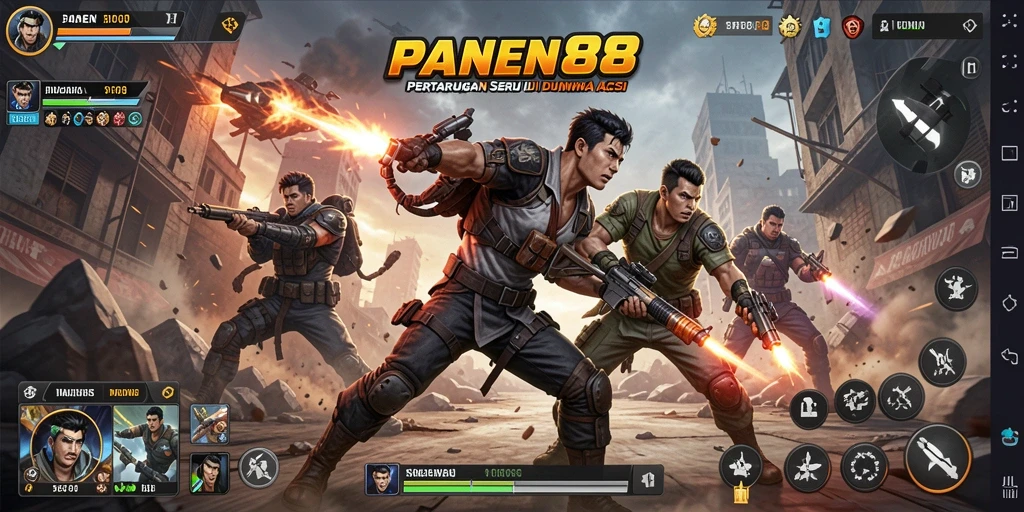 Screenshot utama PANEN88 menampilkan pertarungan intens antar karakter.