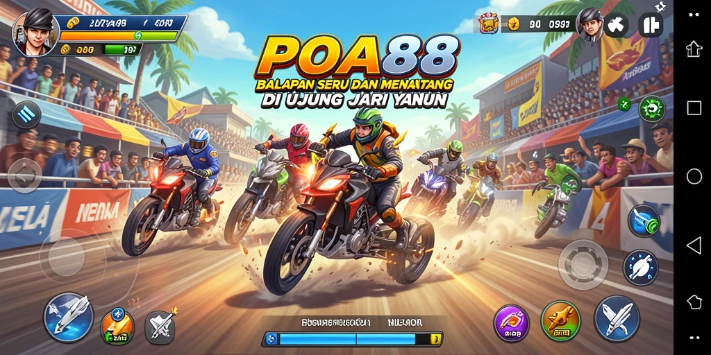 Screenshot utama POA88 menampilkan aksi balapan yang mendebarkan dan grafis yang memukau.
