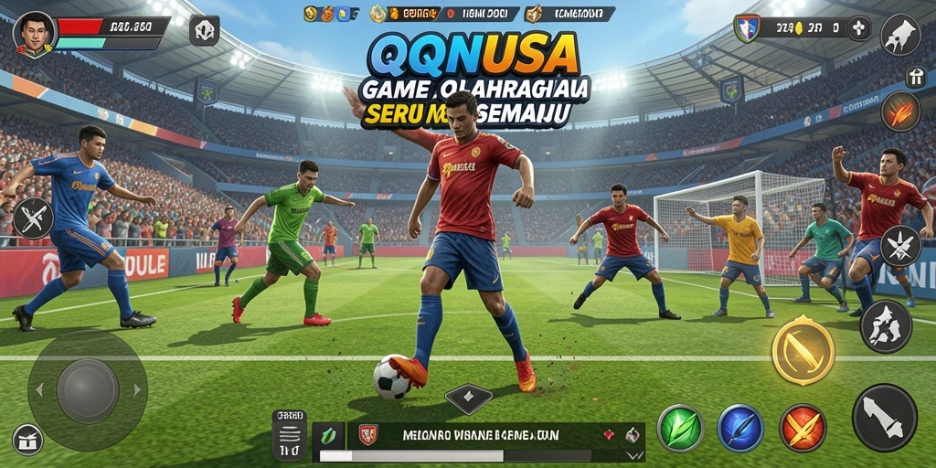Tangkapan layar menunjukkan gameplay olahraga yang dinamis dan menarik.