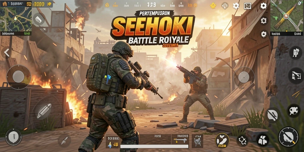 Tangkapan layar gameplay SEHOKI, menunjukkan aksi intens pertempuran Battle Royale.