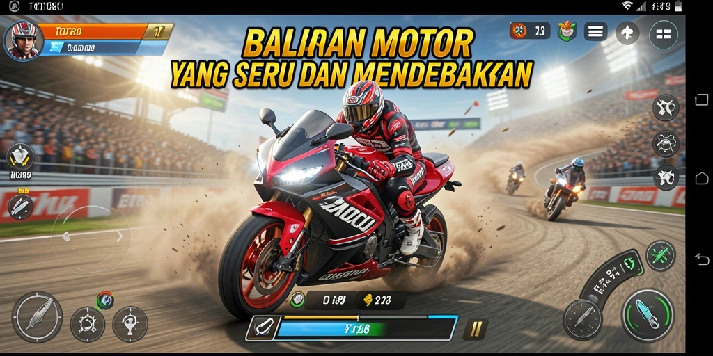 Screenshot gameplay TOTO80 yang menunjukkan aksi balapan motor yang seru.